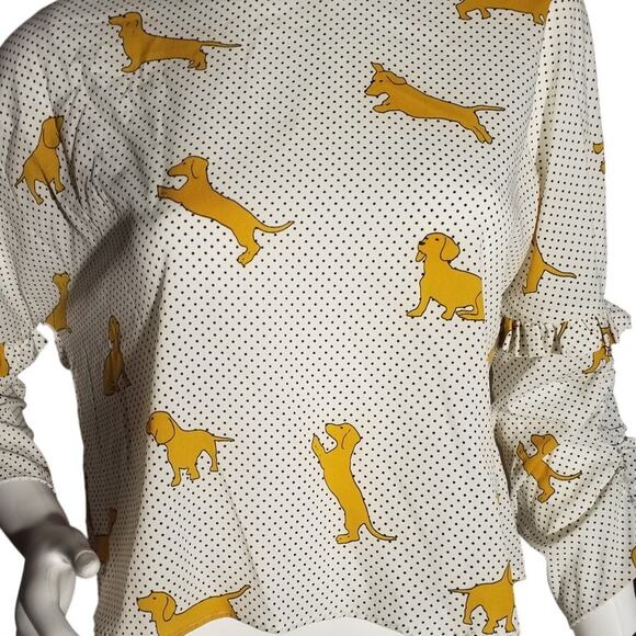 Zara Woman Dachshund Dog Print Polka Dot Top XS NWT - Picture 3 of 8